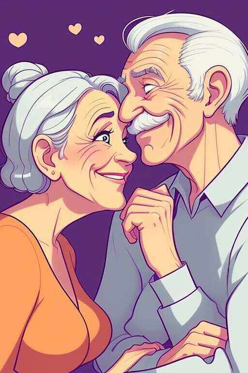 a happy senior couple about to kiss